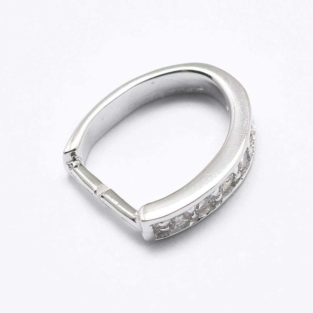 PandaHall 925 Sterling Silver Micro Pave Cubic Zirconia Pendant Bails, Ice Pick & Pinch Bails, Horseshoe, Platinum, 10.5x9x2mm; Pin: 0.8mm;...