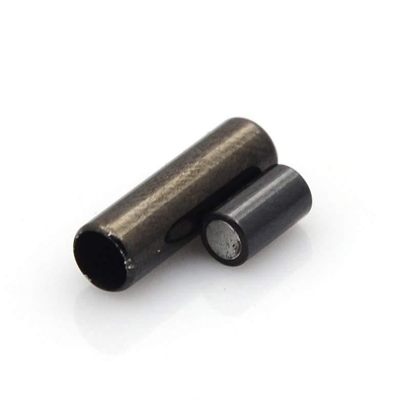PandaHall 304 Stainless Steel Smooth Surface Magnetic Clasps, Column, Gunmetal, 16x5mm, Hole: 3mm Stainless Steel Column