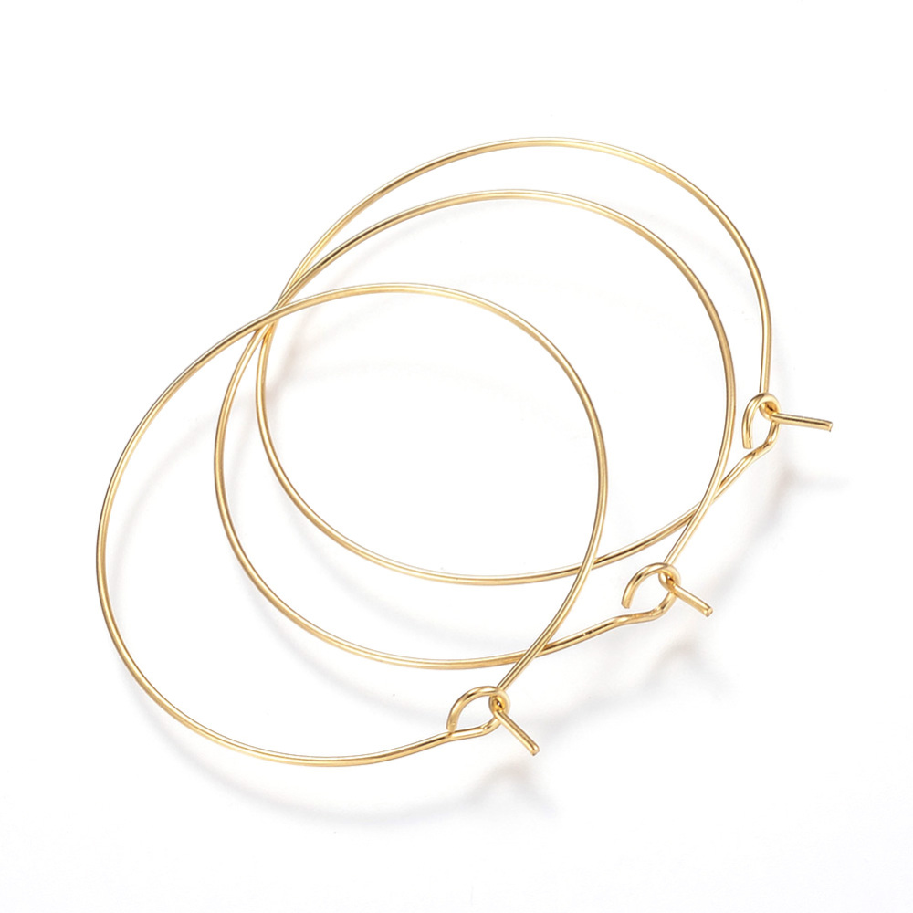 PandaHall 316L Stainless Steel Hoop Earring Findings, Wine Glass Charms Findings, Golden, 40x35x0.8mm Stainless Steel