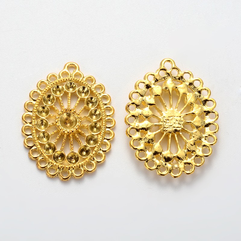 PandaHall Alloy Rhinestone Connector Settings, Lead Free, Oval, Golden, Borehole: 2.5mm & 4mm; 31mm long, 23mm wide, 2mm thick, hole: 2mm...