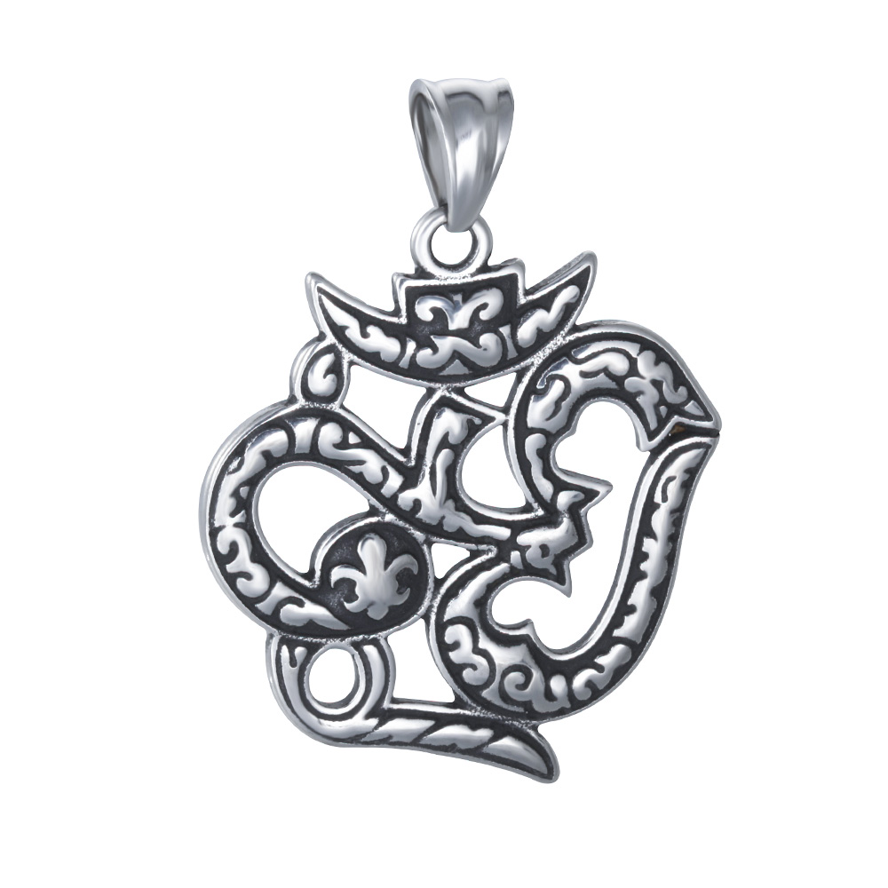 PandaHall 304 Stainless Steel Pendants, Ohm, Antique Silver, 37x35x2.5mm, Hole: 5mm Stainless Steel Mark