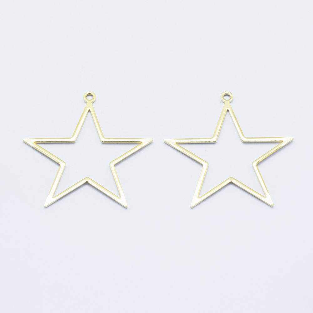PandaHall Long-Lasting Plated Brass Pendants, Real 18K Gold Plated, Nickel Free, Star, 39.5x38.5x1mm, Hole: 2mm Brass Star