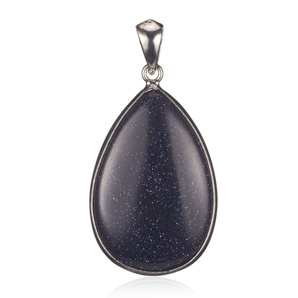 PandaHall Synthetic Blue Goldstone Pendants, with Brass Findings, Drop, Platinum, 34x20.5x7mm, Hole: 3.5x5.5mm Blue Goldstone Drop