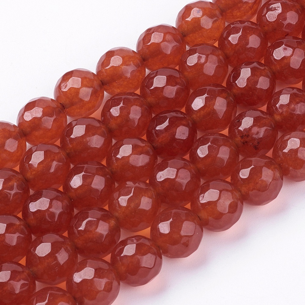 PandaHall Natural Jade Bead Strands, Dyed, Faceted, Round, DarkRed, 10mm; Hole: 1mm, about 38pcs/strand, 14.5" Other Jade Round Red