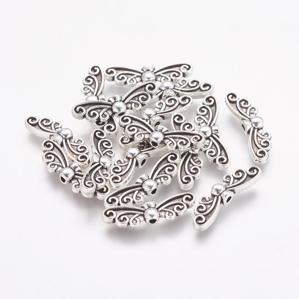PandaHall Alloy Beads, Butterfly, Cadmium Free & Lead Free, Antique Silver, 22x6x4mm Lead Free Alloy Butterfly