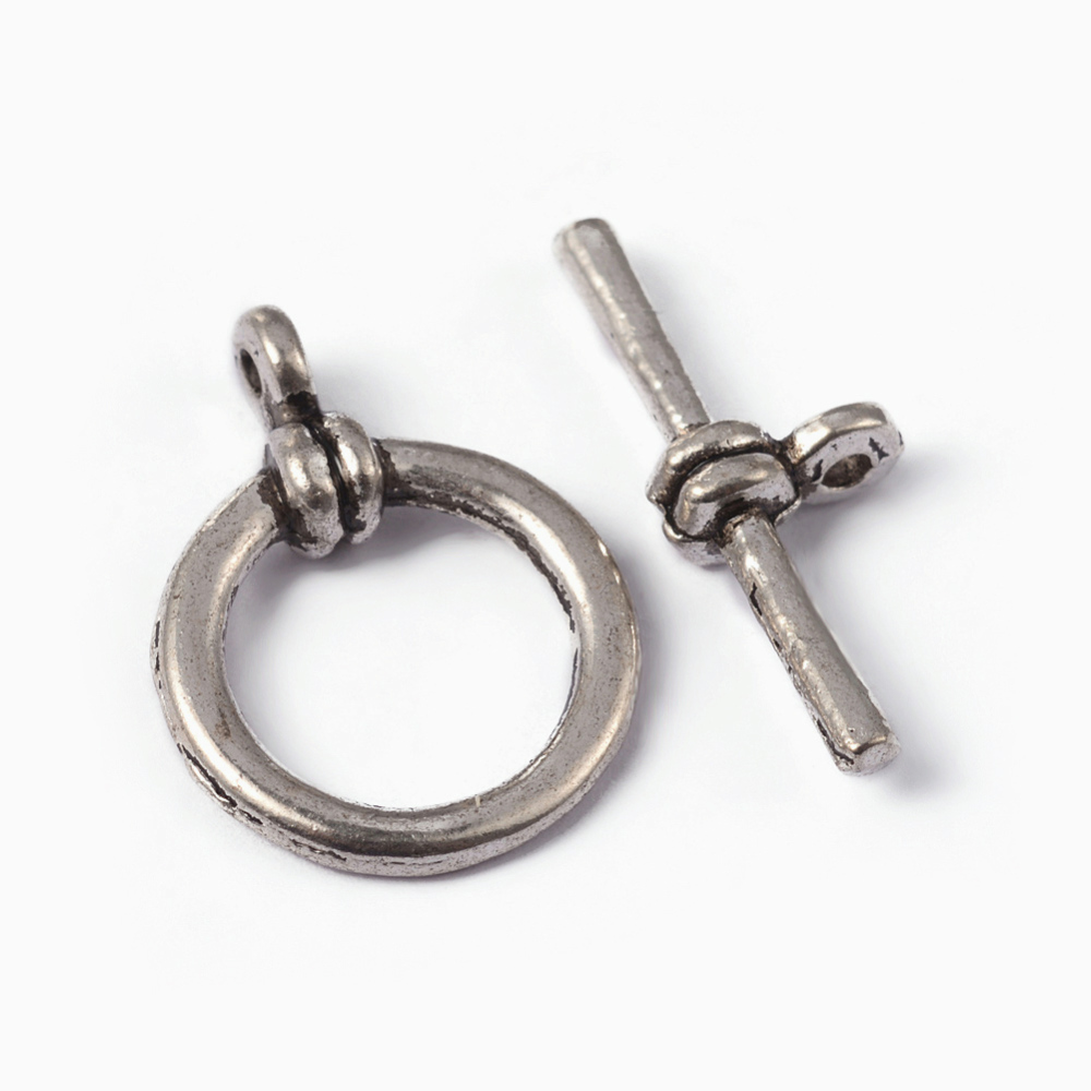PandaHall Tibetan Style Toggle Clasps, Nickel Free & Lead Free, Antique Silver, Ring: 21.5x16x4.5mm, Hole: 2mm; Bar: 24x9x4.5mm, Hole: 2mm;...