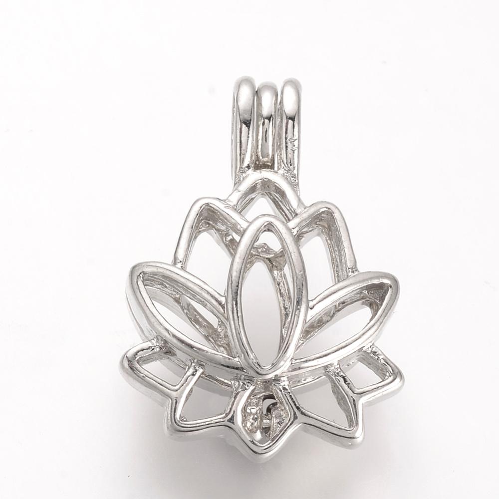 PandaHall Alloy Diffuser Locket Pendants, Cage Pendants, Flower, Platinum, 25x17.5x10.5mm, Hole: 3.5x4.5mm; inner measure: 11.5x14mm Alloy...