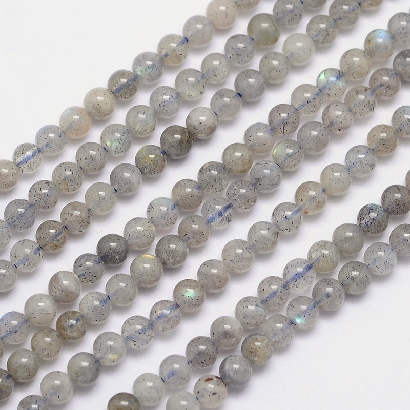PandaHall Natural Labradorite Round Bead Strands, 4mm, Hole: 1mm; about 98pcs/strand, 15.5" Labradorite Round Gray