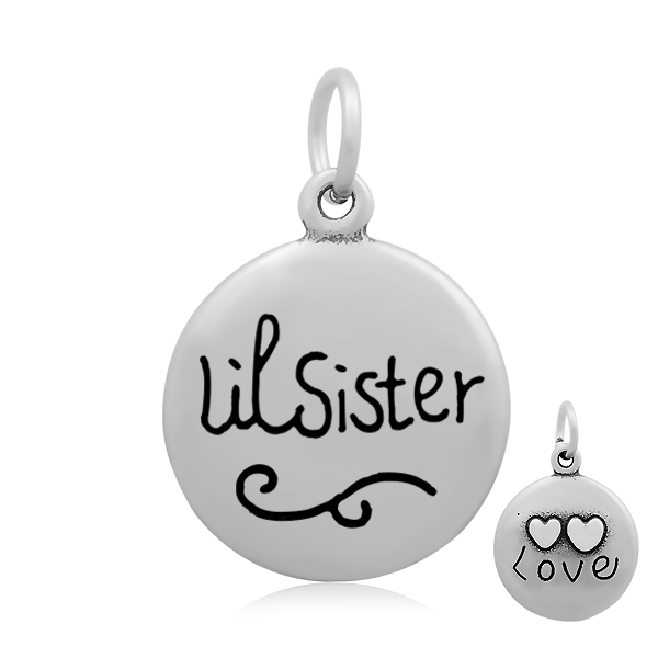 PandaHall 316 Stainless Steel Enamel Pendants, Flat Round with Word Lil Sister, Stainless Steel Color, 21x18x5mm, Hole: 5mm Stainless...