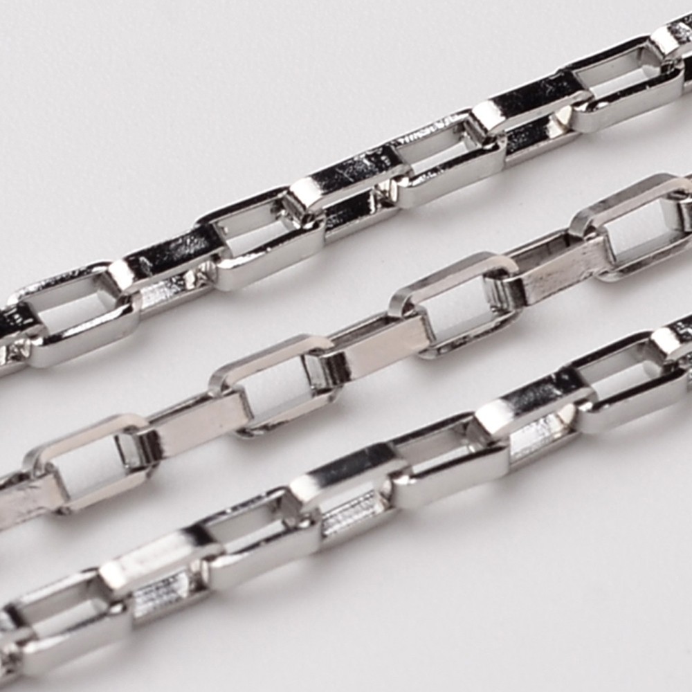 PandaHall Soldered 304 Stainless Steel Box Chains, Stainless Steel Color, 4x2mm Stainless Steel