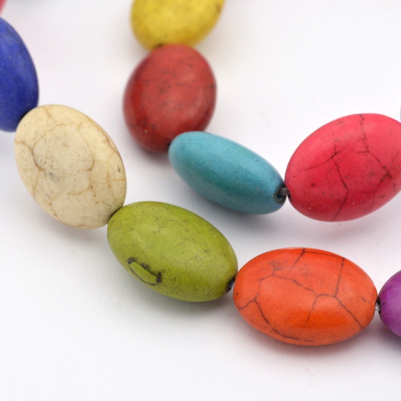 PandaHall Dyed Synthetic Turquoise Oval Bead Strands, Colorful, 18x13x8mm, Hole: 1mm; about 22pcs/strand, 15" Synthetic Turquoise Oval