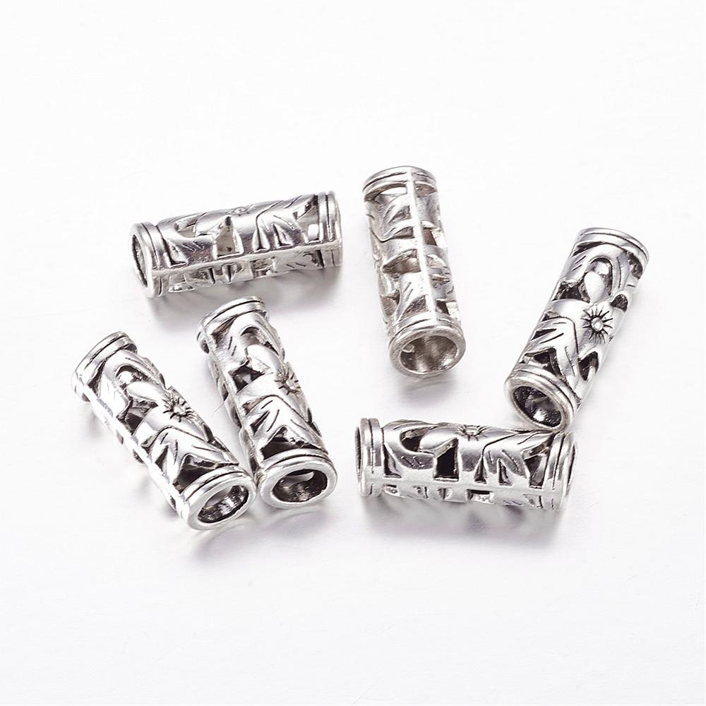PandaHall Tibetan Style Hollow Tube Beads, Lead Free and Cadmium Free, Antique Silver, about 23mm long, 8mm wide, hole: 5mm Alloy Tube
