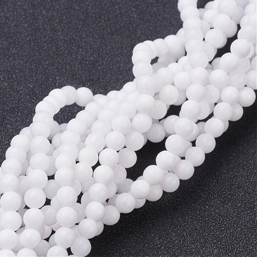 PandaHall Natural White Jade Beads Strands, Dyed & Heated, Round, White, 4mm, Hole: 0.8mm, 15"~16" White Jade Round White