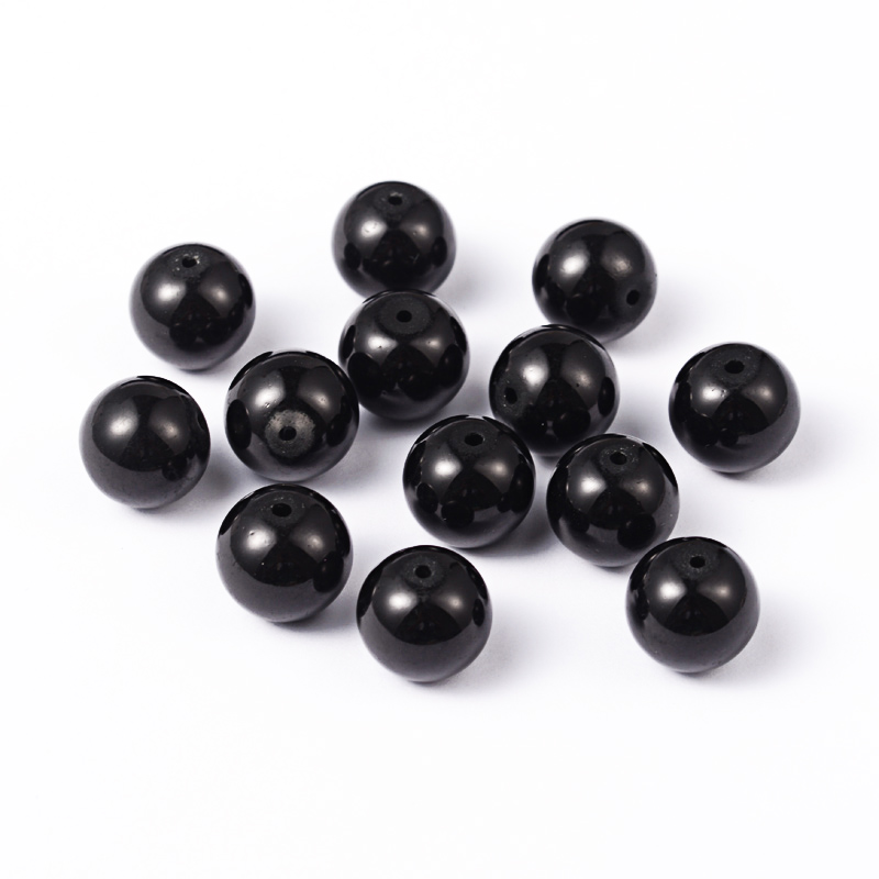 PandaHall Painted Glass Bead Strands, Baking Paint, Round, Black, 14mm; Hole: 1.3~1.6mm Glass Round Black