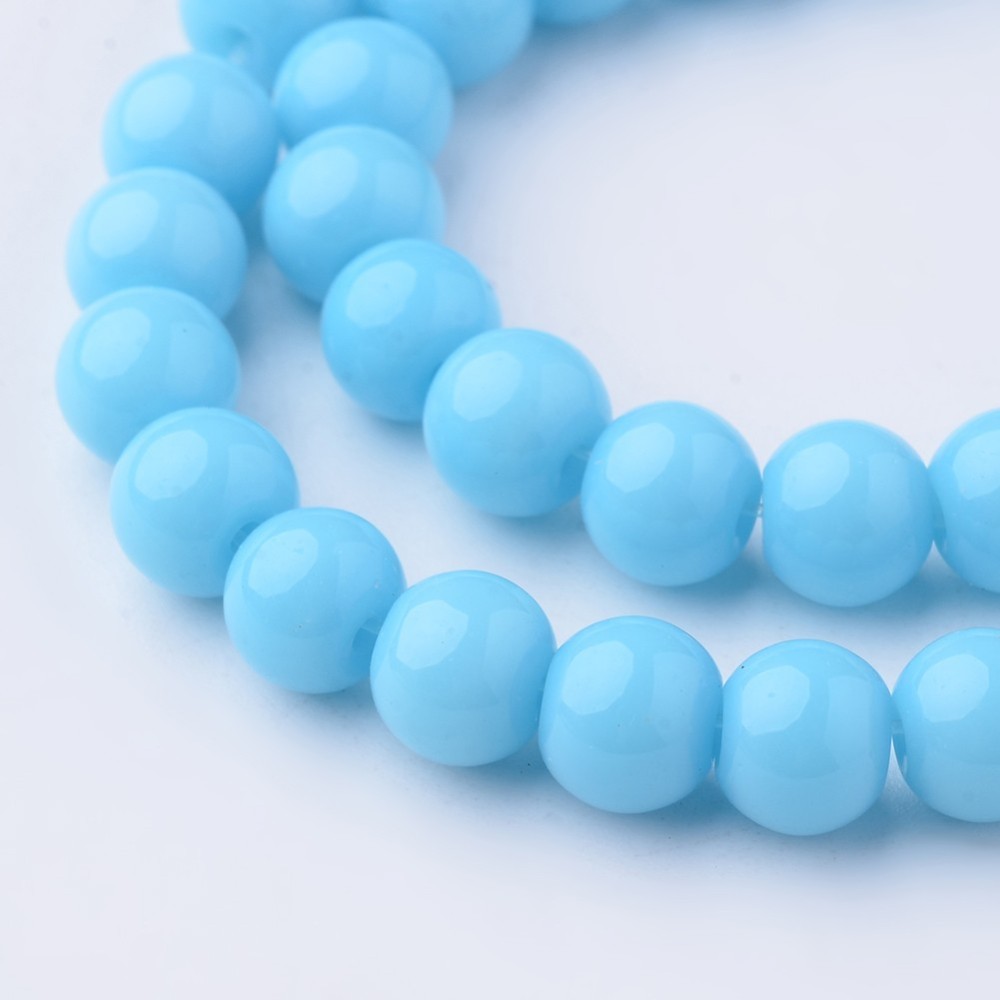 PandaHall Glass Beads Strands, Round, Dyed, LightSkyBlue, 6mm, Hole: 1mm; about 52pcs/strand, 11.4" Glass Round Blue