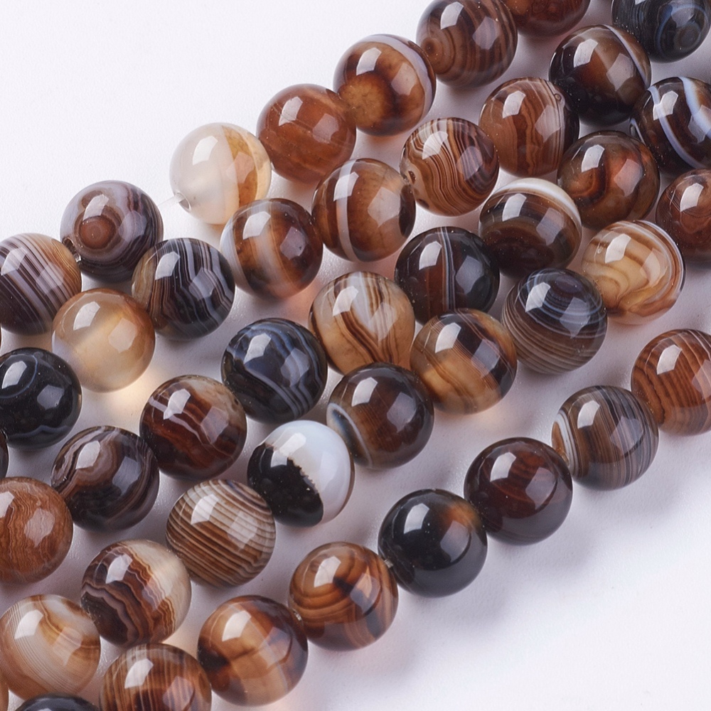 PandaHall Round Dyed Natural Striped Agate/Banded Agate Beads Strands, Camel, 8mm, Hole: 1mm; about 48pcs/strand, 15.2" Banded Agate Round...