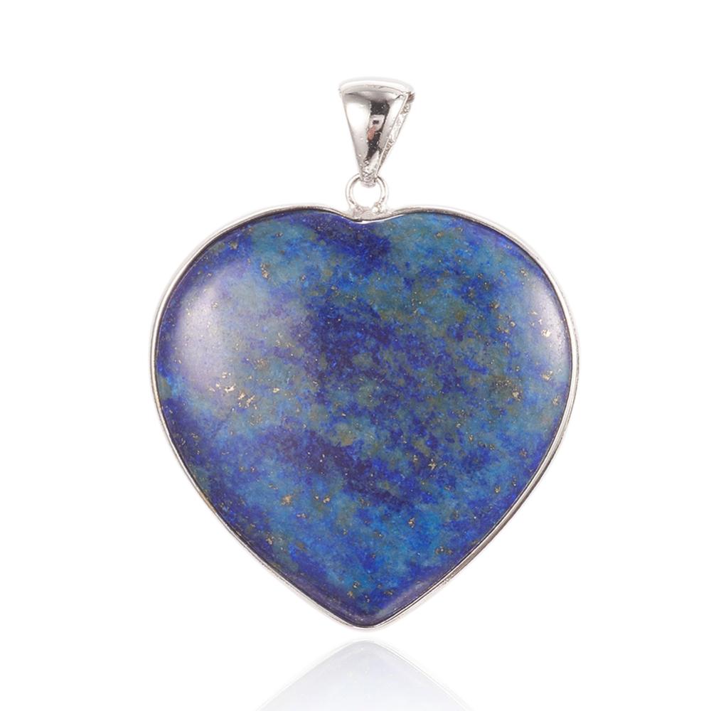 PandaHall Natural Lapis Lazuli Pendants, with Platinum Tone Brass Findings, Heart, 37x35x8mm, Hole: 5x7mm Lapis Lazuli Heart