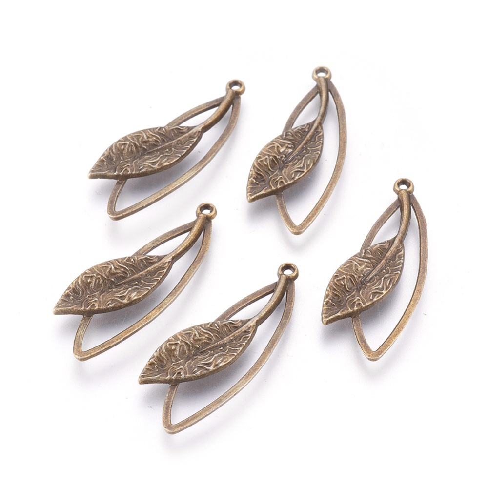 PandaHall Tibetan Style Pendants, Lead Free and Cadmium Free, Leaf, Antique Bronze Color, 40mm long, 16mm wide, 4.5mm thick, hole: 1.5mm...