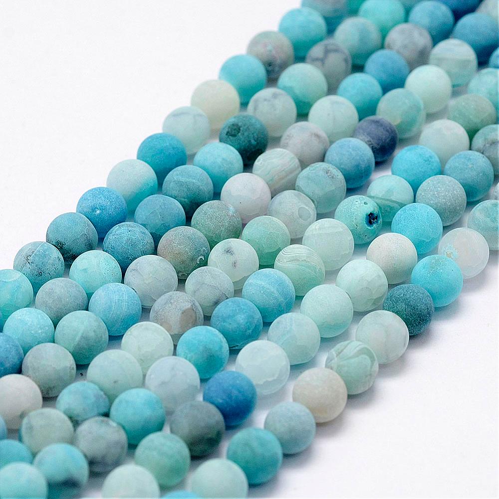 PandaHall Frosted Natural Agate Beads Strands, Round, Dyed & Heated, LightBlue, 8mm, Hole: 1mm; about 48pcs/strand, 15.1" Natural Agate...