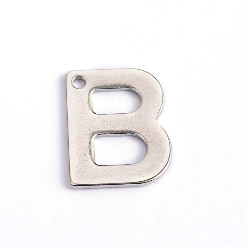 PandaHall 304 Stainless Steel Letter Charms, Letter.B, 11x9x0.8mm, Hole: 1mm Stainless Steel Alphabet
