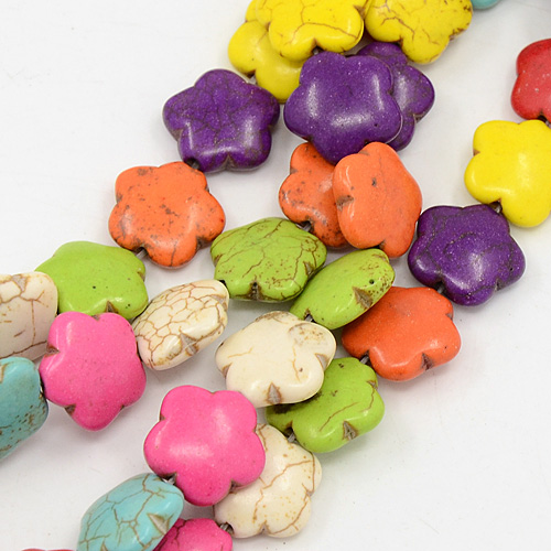 PandaHall Natural Howlite Beads Strands, Dyed, Flower, Mixed Color, 15x5mm, Hole: 1mm; about 29pcs/strand, 15.55" Howlite Flower Multicolor