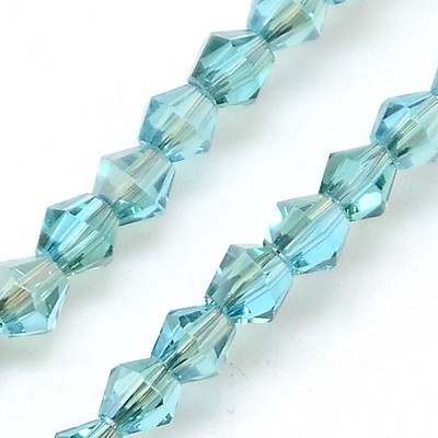 PandaHall Electroplate Glass Beads Strands, Half Golden Plated, Faceted, Bicone, Cyan, 3x3mm, Hole: 1mm; about 150pcs/strand, 13.8" Bicone...