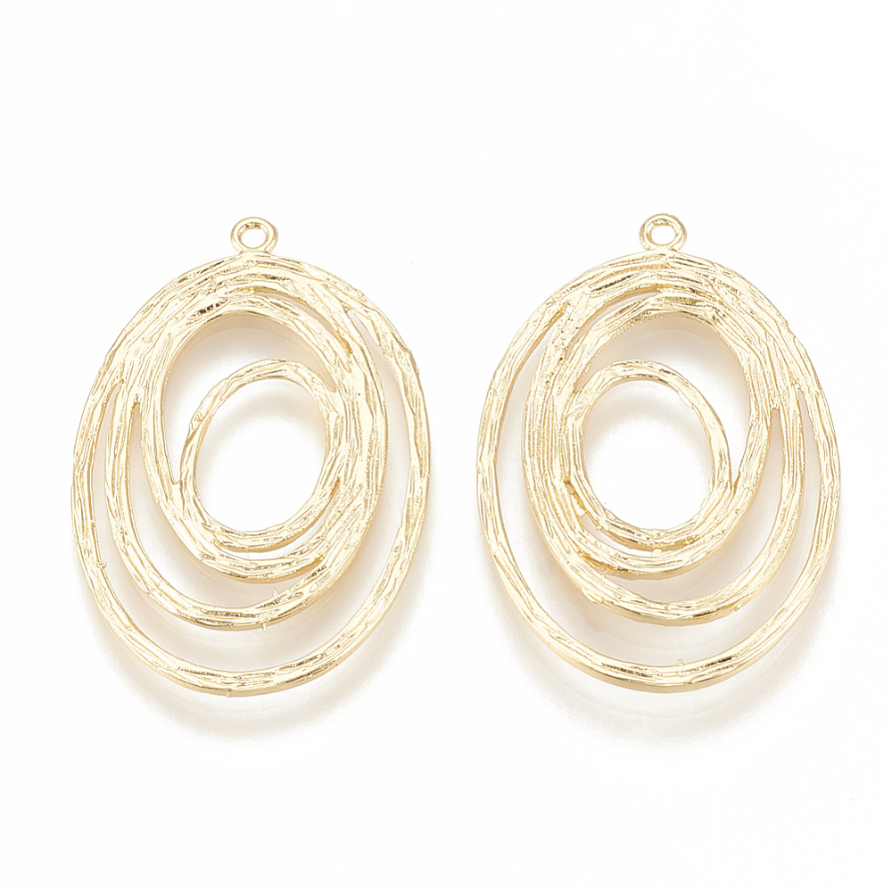 PandaHall Brass Pendants, Oval, Real Gold Plated, 34.5x22.5x1.5mm, Hole: 1mm Brass Oval