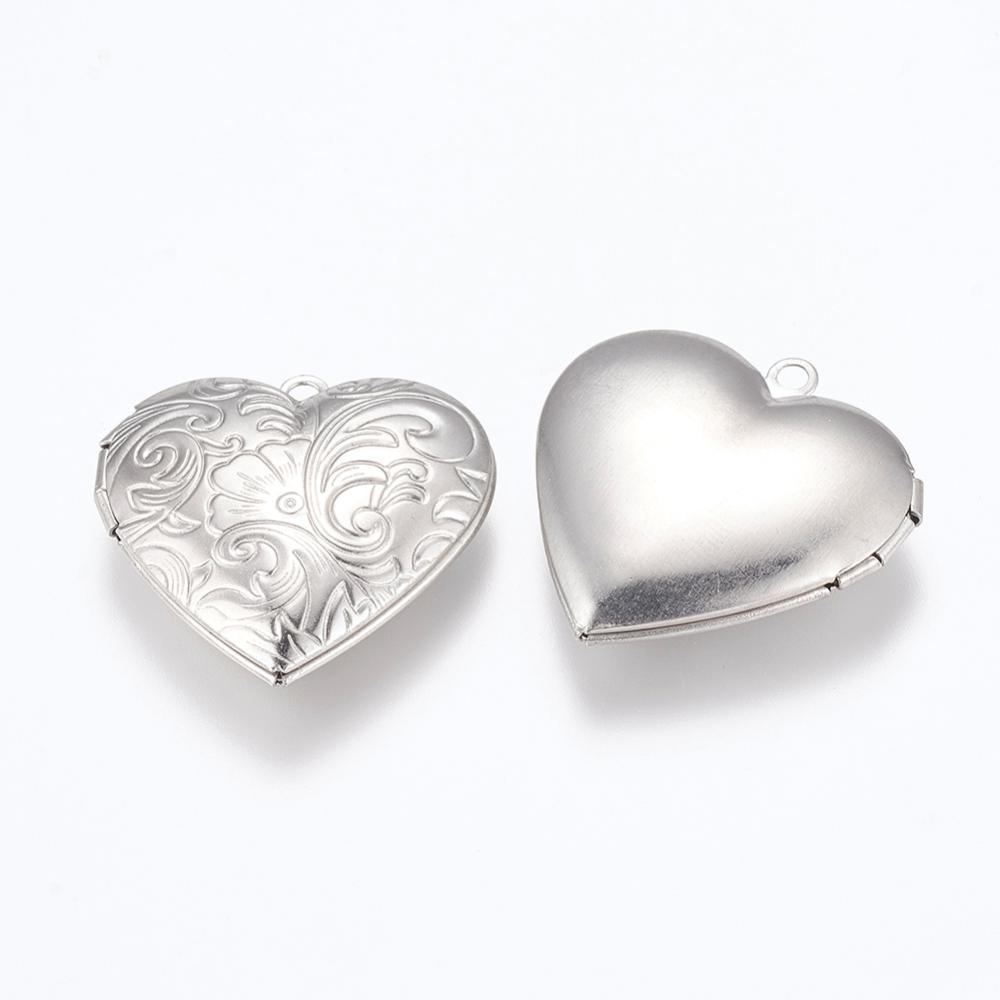 PandaHall 304 Stainless Steel Locket Pendants, Photo Frame Charms for Necklaces, Heart, Stainless Steel Color, 29x29x7mm, Hole: 2mm; Inner...