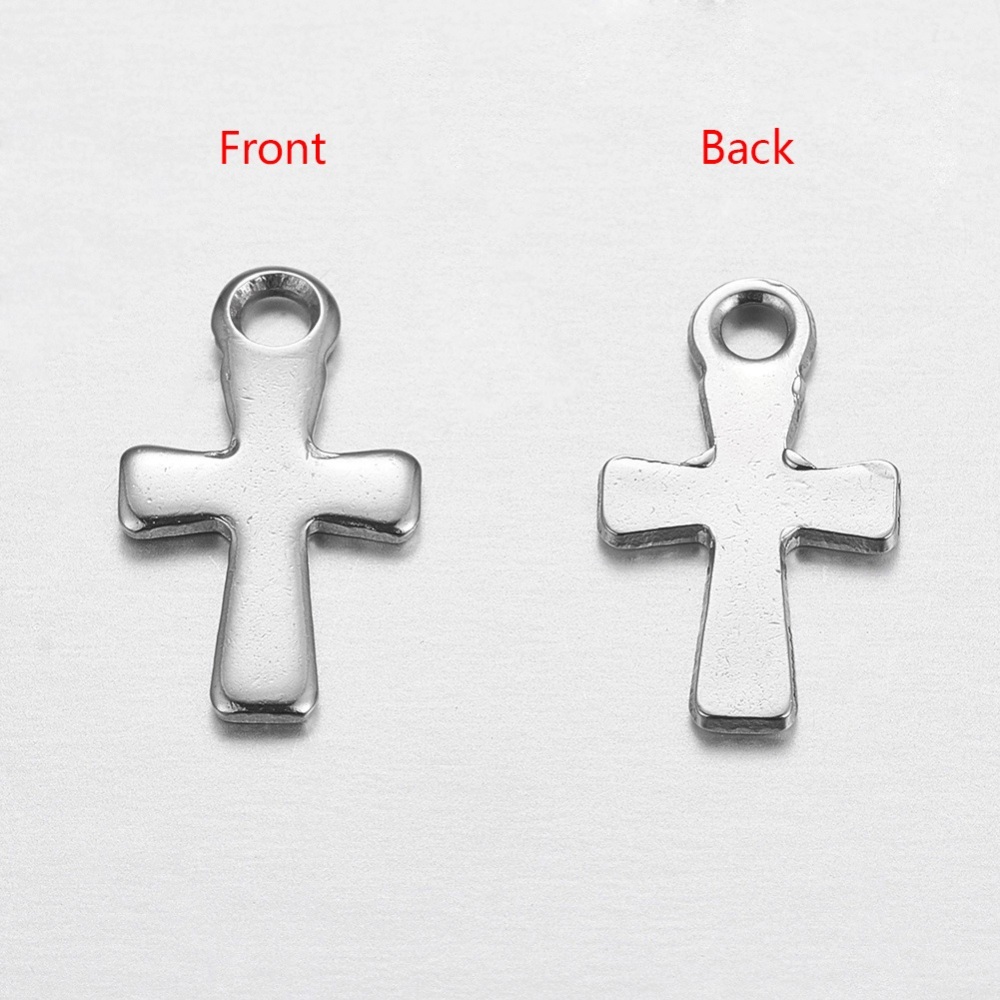 PandaHall 304 Stainless Steel Especial Cross Charms, Stainless Steel Color, 12x7x1mm, Hole: 0.5mm Stainless Steel Cross
