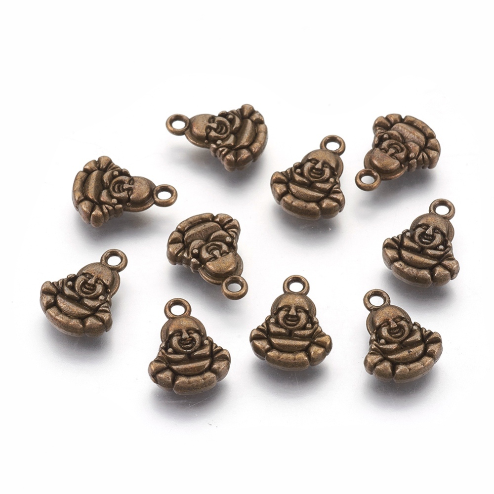 PandaHall Alloy Pendants,  Lead Free & Nickel Free, Buddha, Antique Bronze, 14x11x3.5mm, Hole: 1.5mm Alloy Human