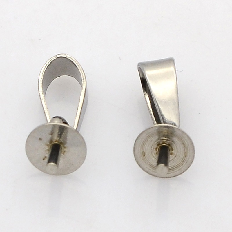 PandaHall 304 Stainless Steel Pendant Bails, For Half Drilled Beads, Stainless Steel Color, 12.5x5mm, Hole: 2.5mm; Pin: 1mm Stainless Steel