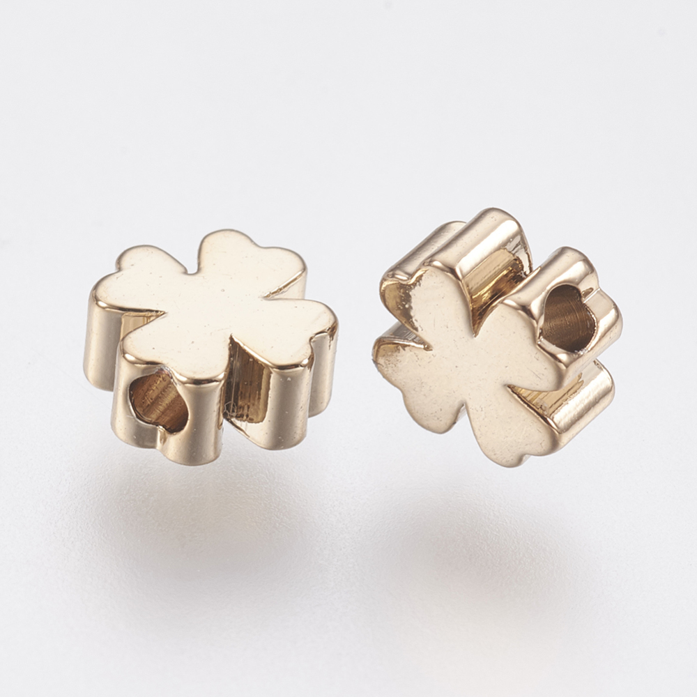 PandaHall Brass Beads, Four Leaf Clover, Golden, 5x5x2.5mm, Hole: 1mm Brass Clover