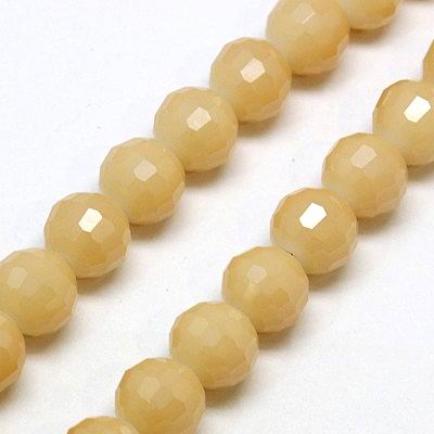 PandaHall Imitation Jade Glass Beads Strands, Faceted, Round, Wheat, 10mm; Hole: 1mm, about 72pcs/strand, 26" Glass Round Orange