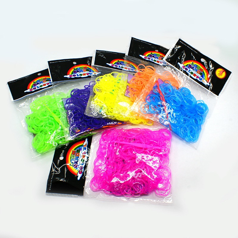 PandaHall Fluorescent Neon Color Rubber Loom Bands Refills with Accessories, Mixed Color, 110x100x22mm Rubber Multicolor