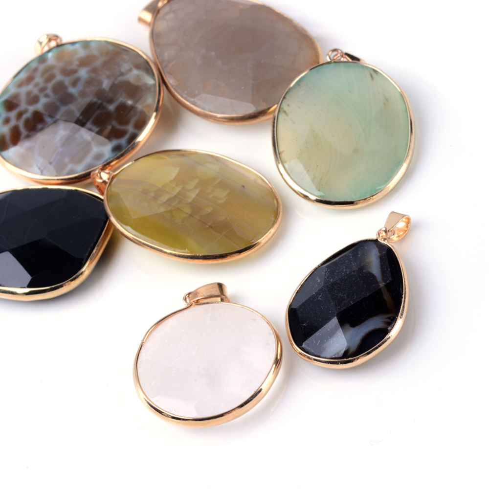 PandaHall Natural Agate Pendants, with Iron Findings, Mixed Shaped, Dyed, Faceted, Golden, 35~56x27~42x7~10mm, Hole: 5x9mm Natural Agate...