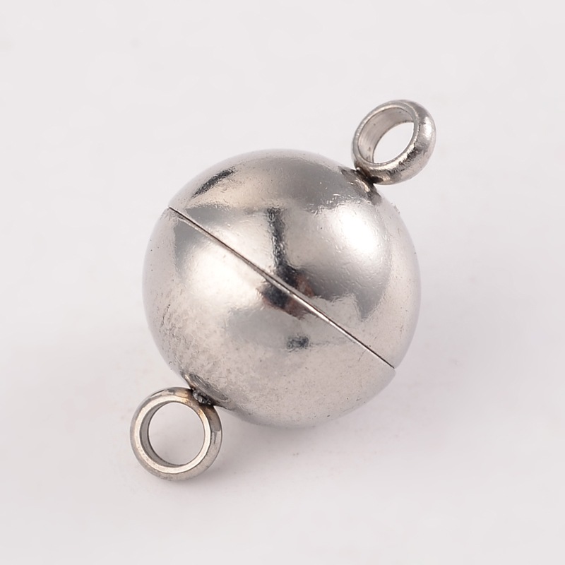 PandaHall Round 304 Stainless Steel Magnetic Clasps,Stainless Steel Color,19x12mm, Hole: 2.5mm Stainless Steel Round