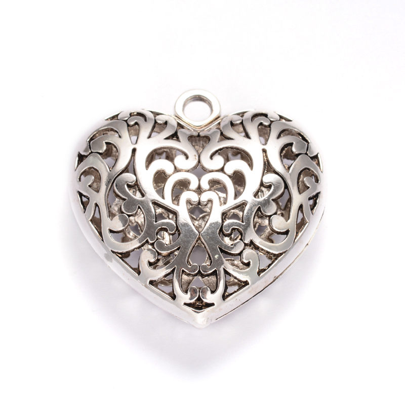 PandaHall Hollow Heart Tibetan Style Alloy Big Pendants, Lead Free & Cadmium Free, Antique Silver, 51x49x17mm, Hole: 5mm Alloy Heart