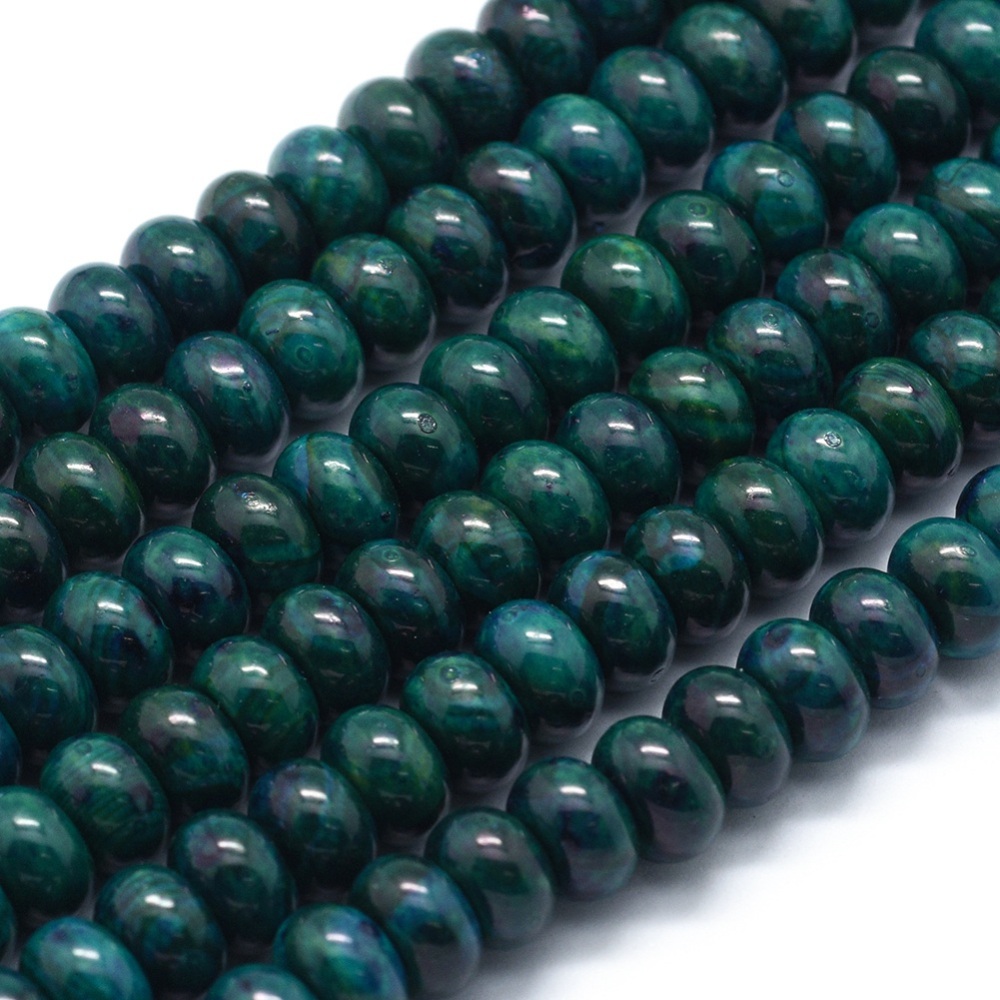 PandaHall Dyed Natural Chrysocolla Beads Strands, Rondelle, 8x5mm, Hole: 1mm; about 74pcs/strand, 15.15"(38.5cm) Chrysocolla Rondelle Green