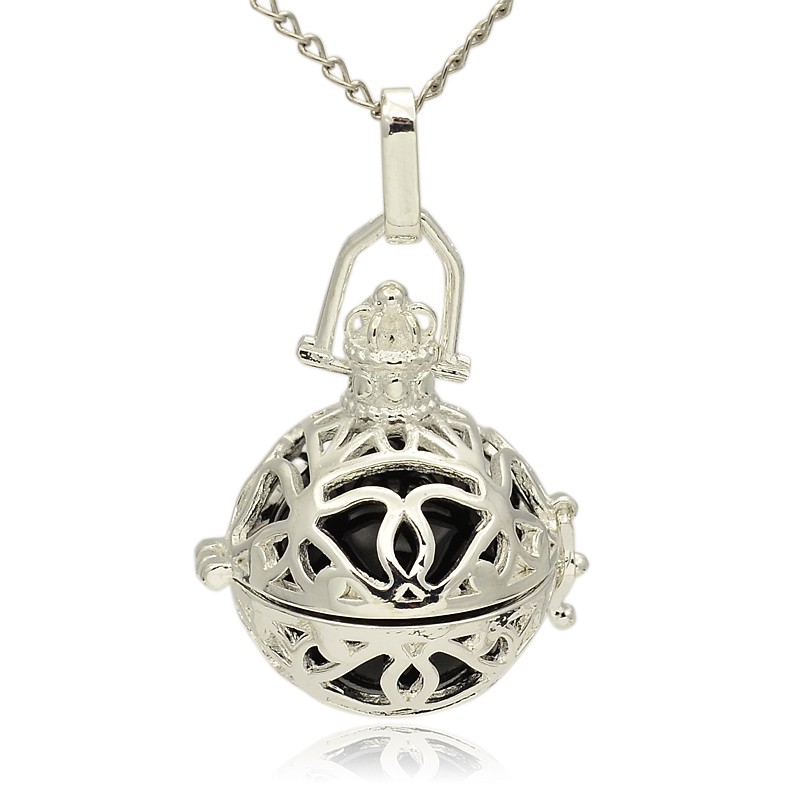 PandaHall Silver Tone Brass Hollow Round Cage Pendants, with No Hole Spray Painted Brass Ball Beads, Black, 31x27x22mm, Hole: 3x8mm Brass...