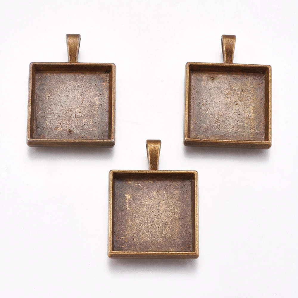 PandaHall Tibetan Style Pendant Cabochon Settings, Lead Free & Nickel Free, Square, Antique Bronze, 32x24x4.5mm, Hole: 7mm, Tray: 20x20mm...