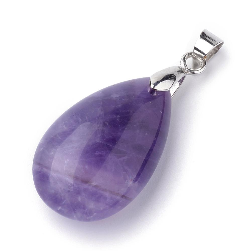 PandaHall Natural Amethyst Pendants, with Alloy Findings, Drop, Platinum, 23~24x14x8mm, Hole: 4x5mm Amethyst Drop