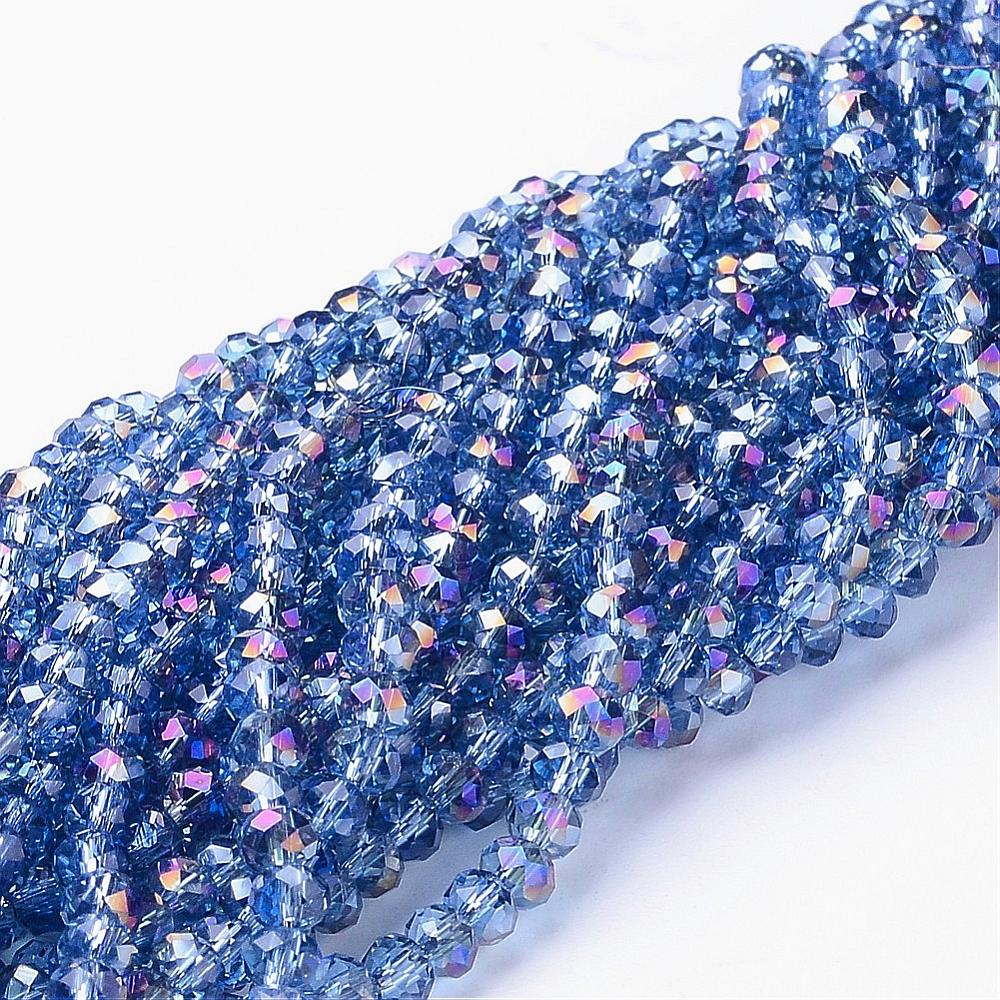 PandaHall Electroplate Glass Faceted Rondelle Beads Strands, Half Plated, Blue, 4x3mm, Hole: 1mm; about 140pcs/strand, 16.5" Glass Rondelle...