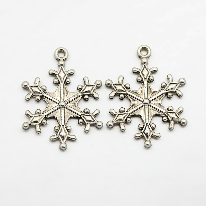 PandaHall Zinc Alloy Snowflake Pendants, Charms for Christmas Day Gift Making, Lead Free and Cadmium Free, Antique Silver, about 29mm long...