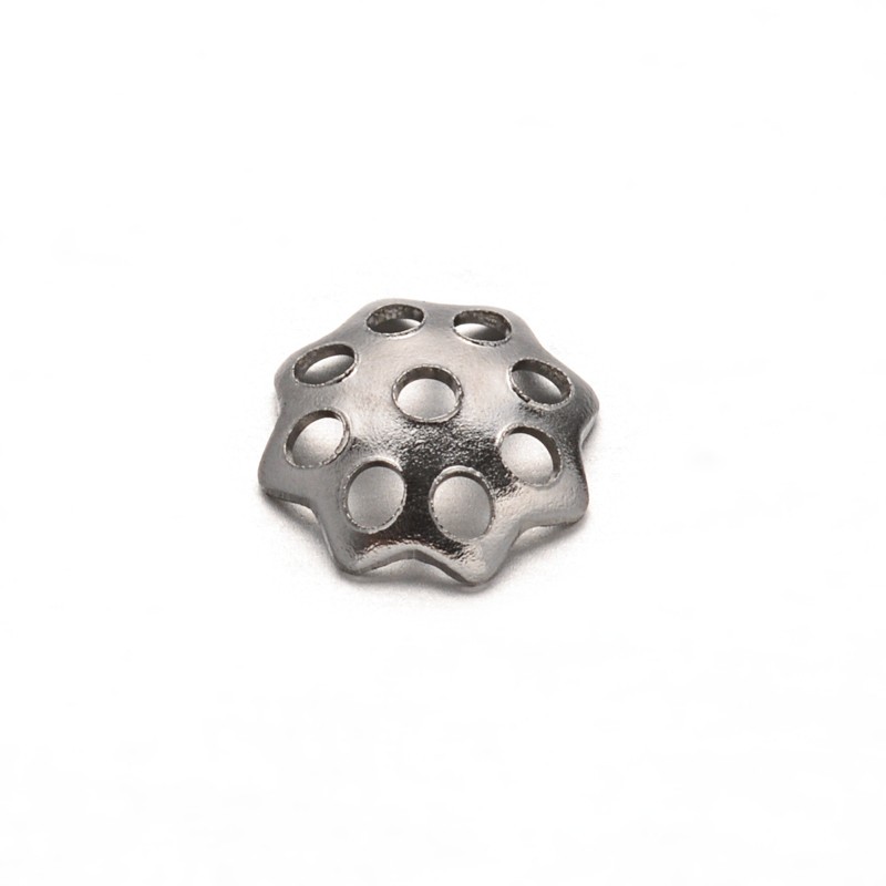 PandaHall More-Petal Flower 304 Stainless Steel Bead Caps, Stainless Steel Color, 5x2mm, Hole: 1mm Stainless Steel