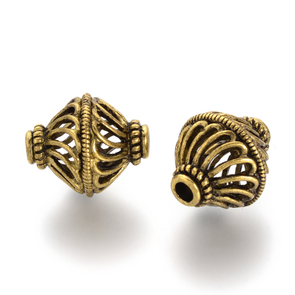 PandaHall Tibetan Style Alloy Beads, Hollow, Bicone, Antique Bronze, 20x16mm, Hole: 3mm Alloy Bicone