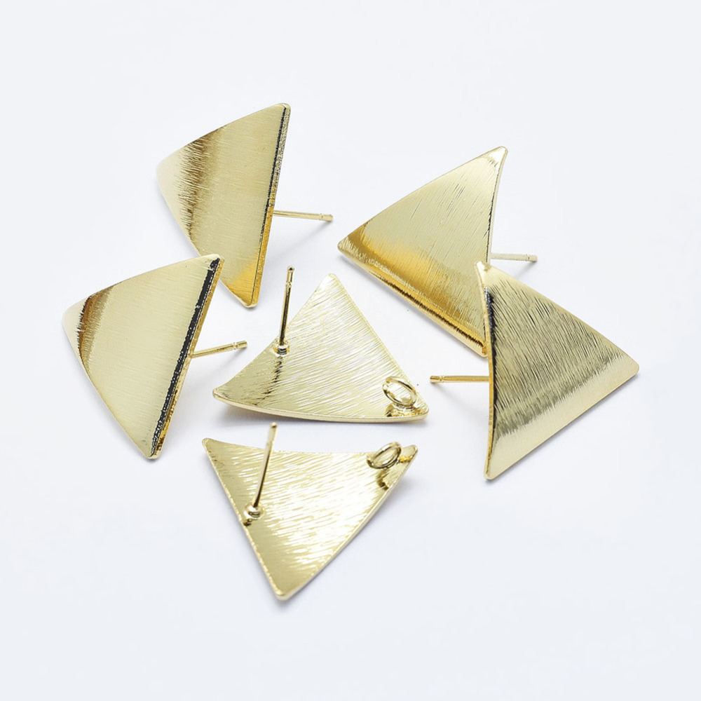 PandaHall Electroplated Brass Stud Earring Findings, Long-Lasting Plated, Real 18K Gold Plated, Nickel Free, Triangle, 19x22mm, Hole: 2mm;...