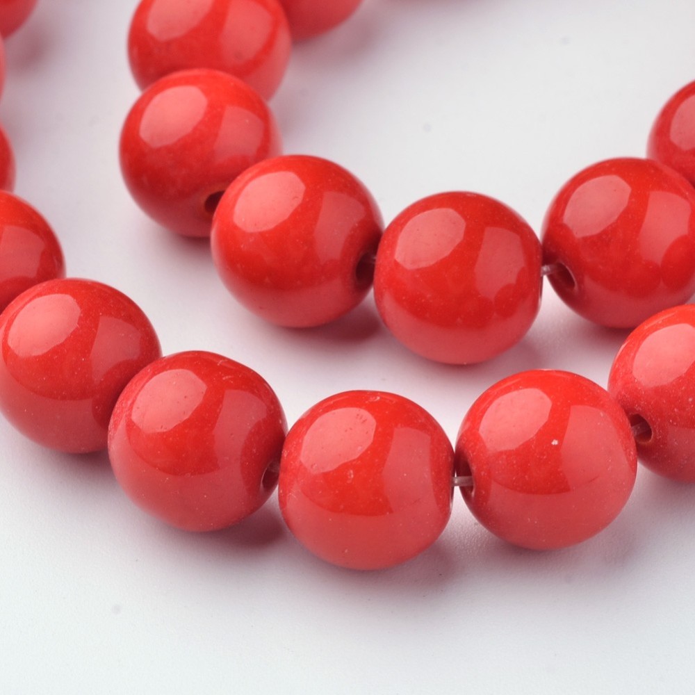 PandaHall Glass Beads Strands, Round, Dyed, Red, 10mm, Hole: 1mm; about 34pcs/strand, 12.5" Glass Round Red