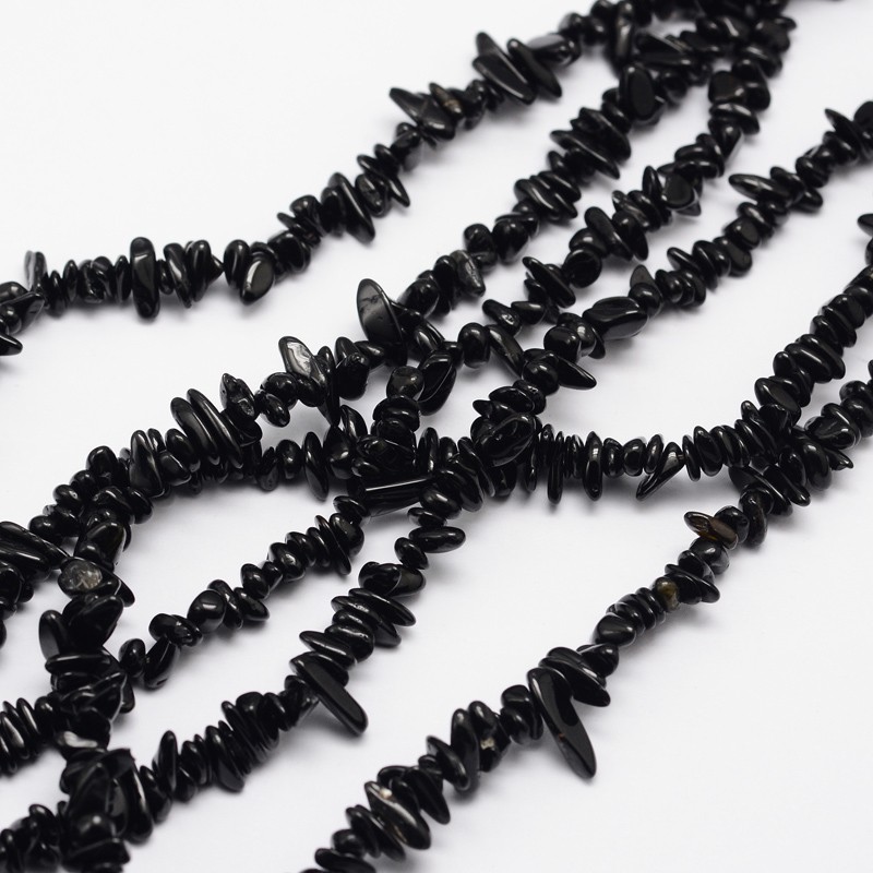 PandaHall Chips Natural Black Tourmaline Beads Strands, 3~8x3~12x3~5mm, Hole: 1mm; about 32" Tourmaline Chip
