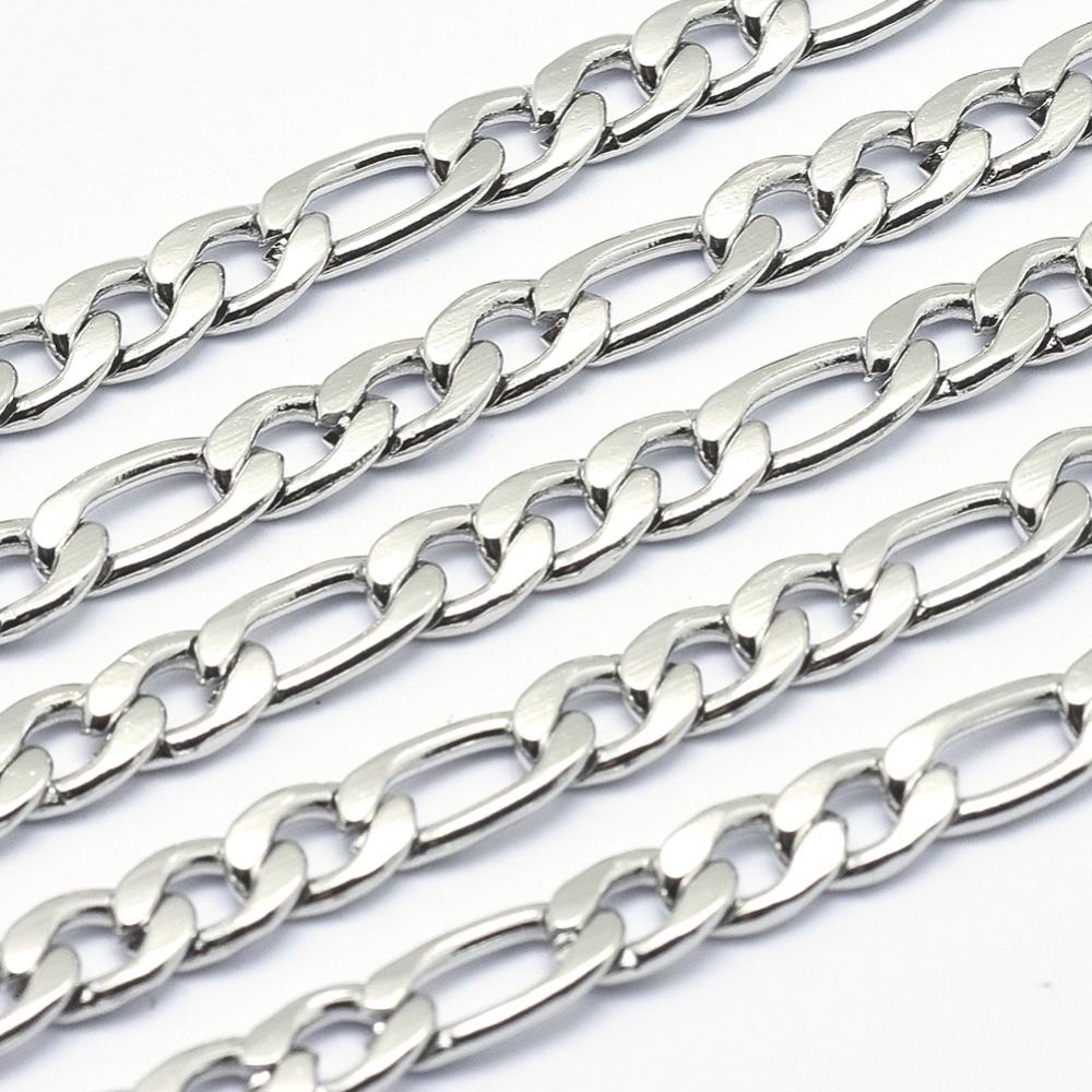 PandaHall 304 Stainless Steel Figaro Chain Necklaces, with Lobster Claw Clasps, Stainless Steel Color, 19.6"(50cm) Stainless Steel