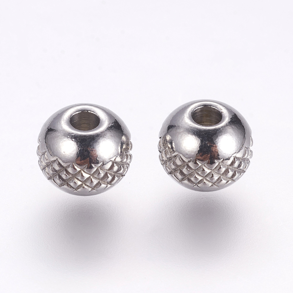 PandaHall 304 Stainless Steel Beads, Round with Corrugated, Stainless Steel Color, 8x7mm, Hole: 2.5mm Stainless Steel Round